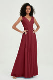 V Neck Chiffon A Line Bridesmaid Dress with Belt Formal Evening Dresses Prom Party Gons