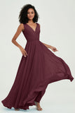 V Neck Chiffon A Line Bridesmaid Dress with Belt Formal Evening Dresses Prom Party Gons