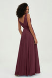 V Neck Chiffon A Line Bridesmaid Dress with Belt Formal Evening Dresses Prom Party Gons