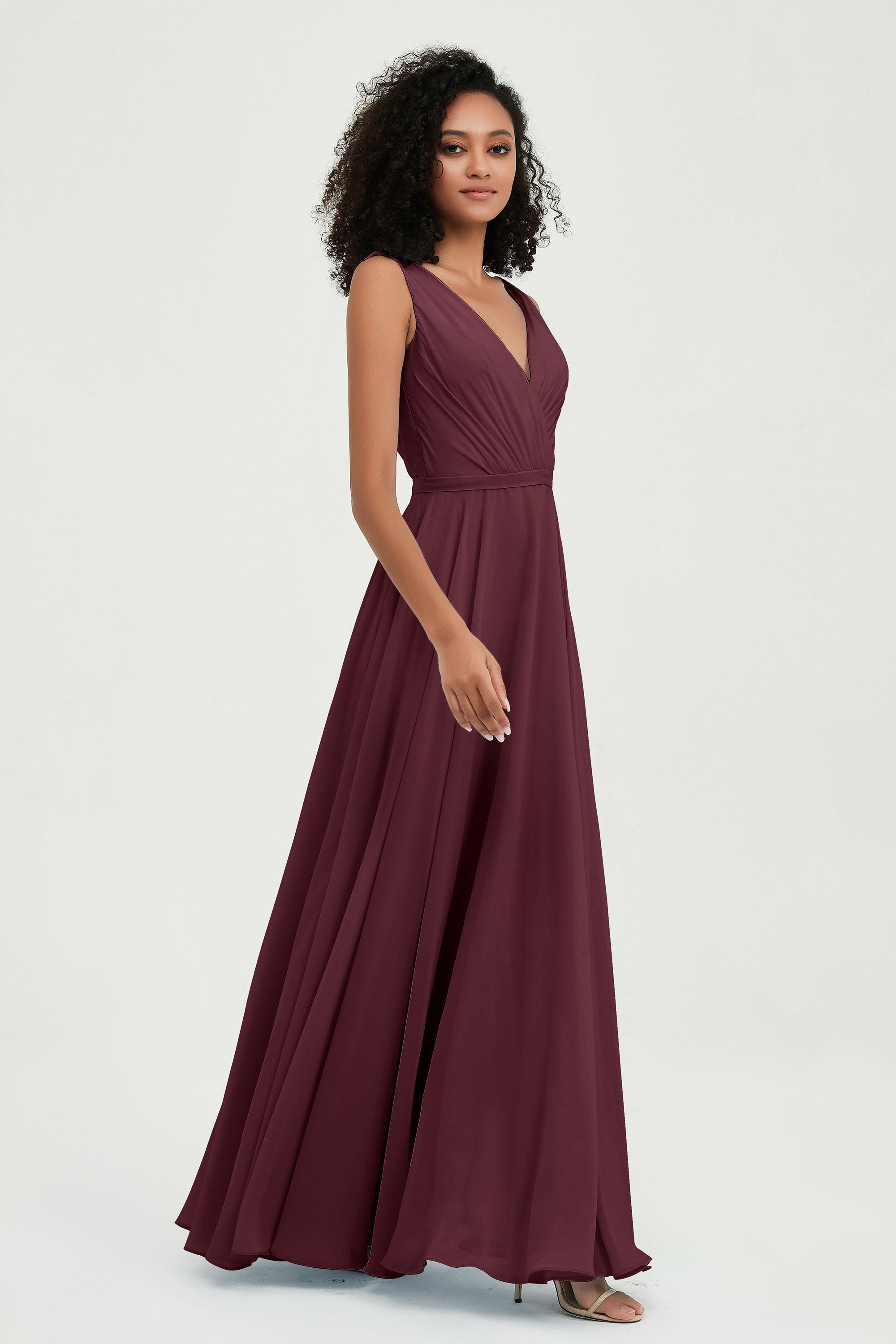 V Neck Chiffon A Line Bridesmaid Dress with Belt Formal Evening Dresses Prom Party Gons