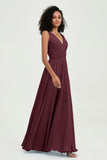 V Neck Chiffon A Line Bridesmaid Dress with Belt Formal Evening Dresses Prom Party Gons