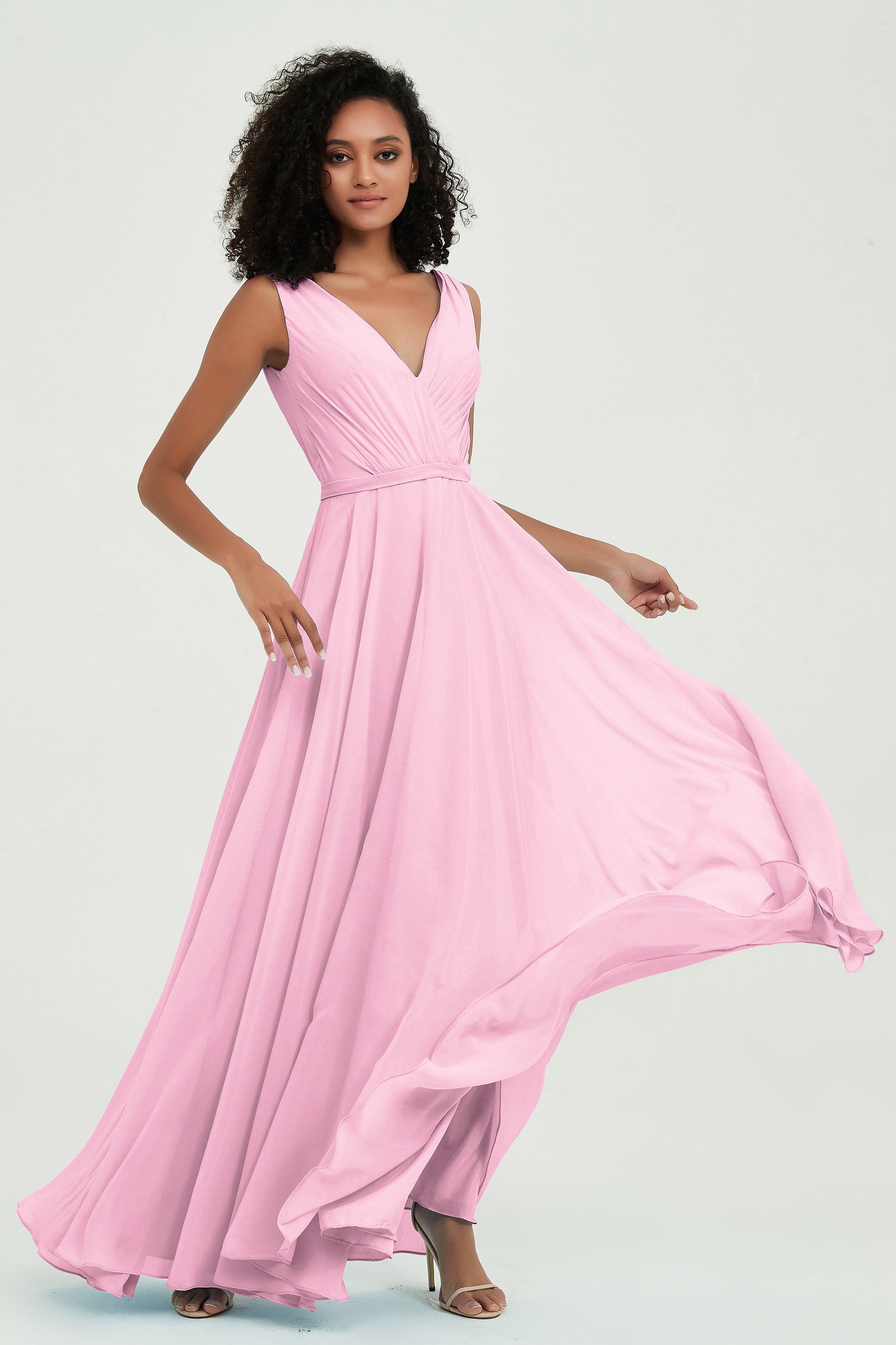V Neck Chiffon A Line Bridesmaid Dress with Belt Formal Evening Dresses Prom Party Gons