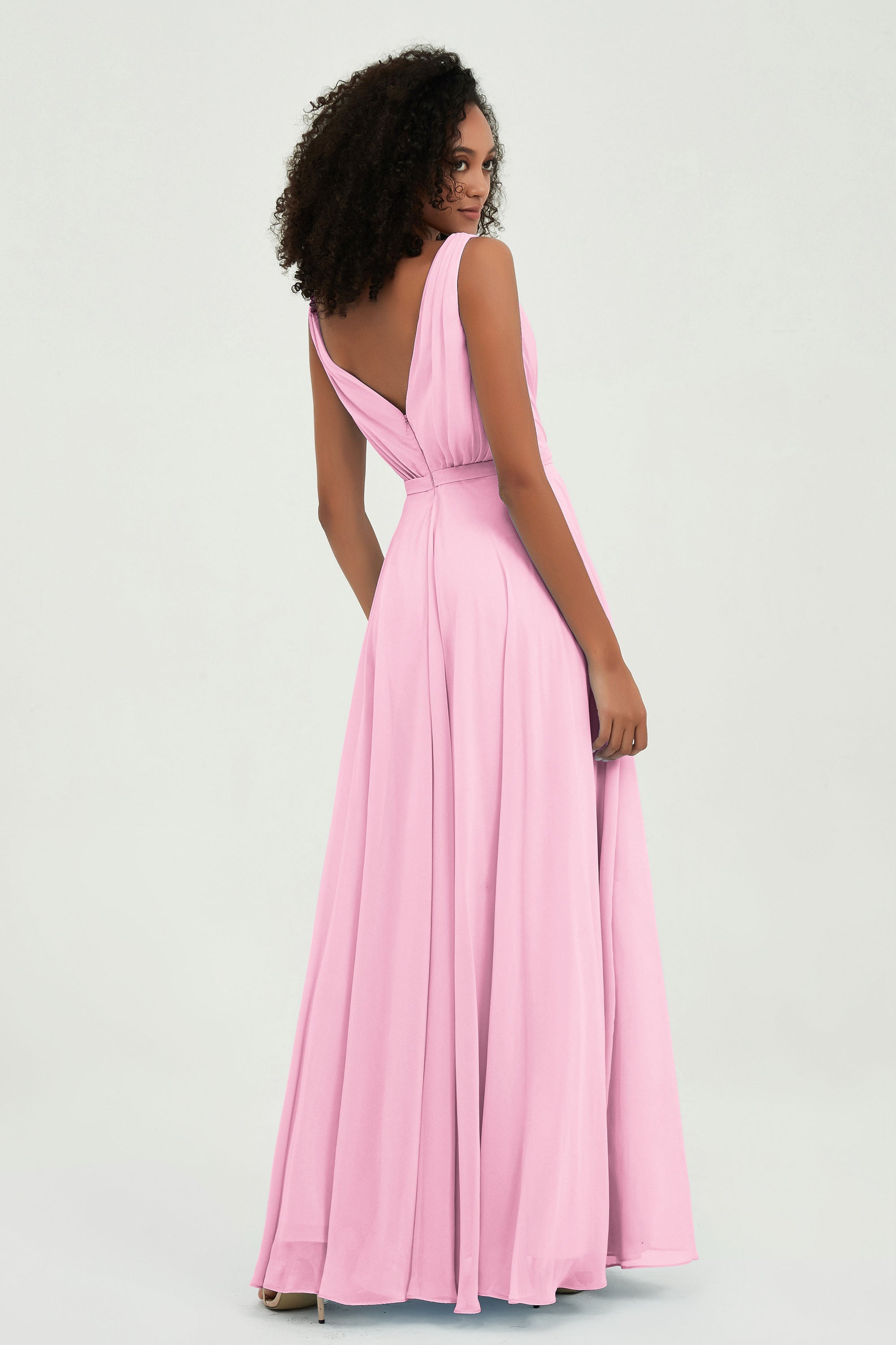 V Neck Chiffon A Line Bridesmaid Dress with Belt Formal Evening Dresses Prom Party Gons