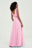 V Neck Chiffon A Line Bridesmaid Dress with Belt Formal Evening Dresses Prom Party Gons