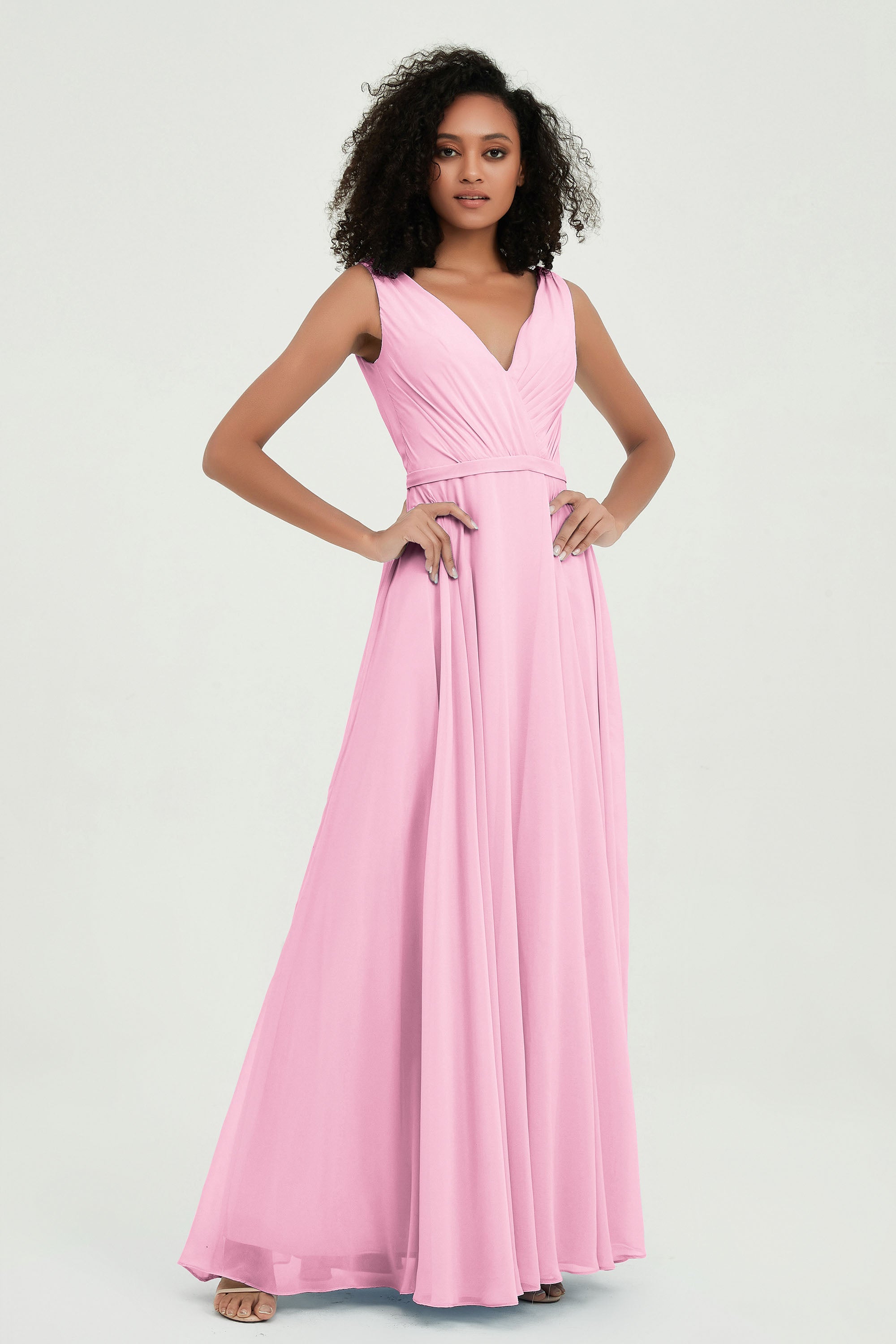 V Neck Chiffon A Line Bridesmaid Dress with Belt Formal Evening Dresses Prom Party Gons