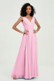 V Neck Chiffon A Line Bridesmaid Dress with Belt Formal Evening Dresses Prom Party Gons