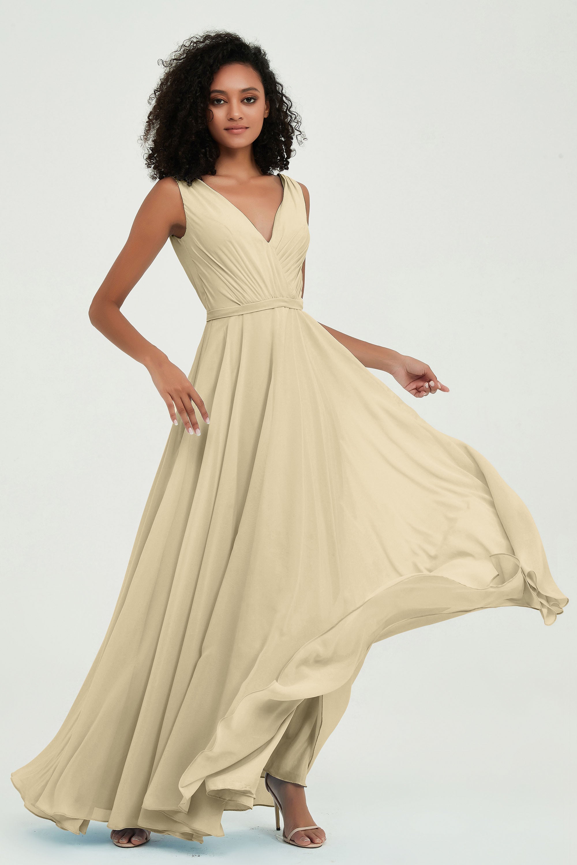 V Neck Chiffon A Line Bridesmaid Dress with Belt Formal Evening Dresses Prom Party Gons