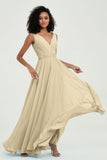 V Neck Chiffon A Line Bridesmaid Dress with Belt Formal Evening Dresses Prom Party Gons