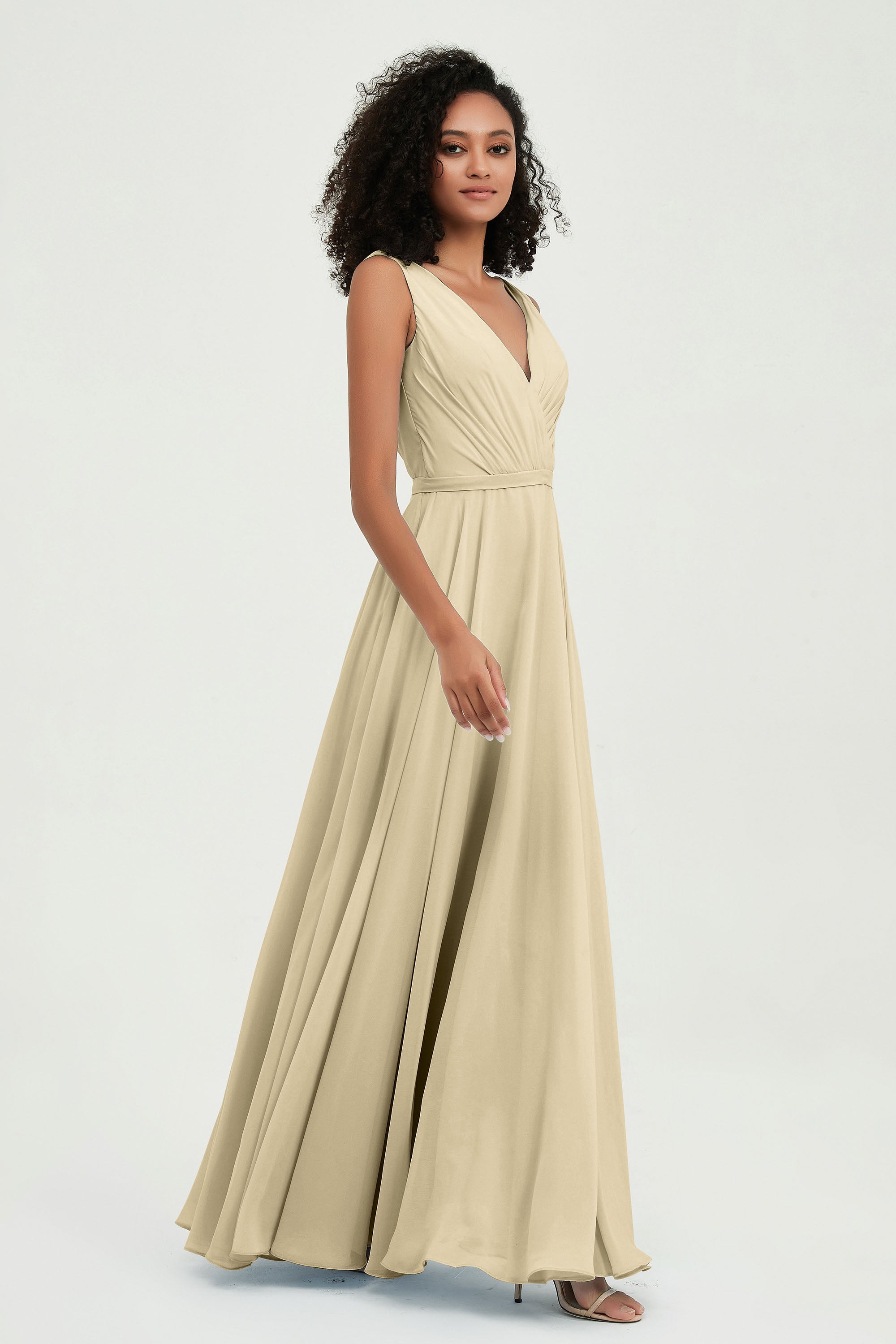 V Neck Chiffon A Line Bridesmaid Dress with Belt Formal Evening Dresses Prom Party Gons