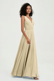V Neck Chiffon A Line Bridesmaid Dress with Belt Formal Evening Dresses Prom Party Gons