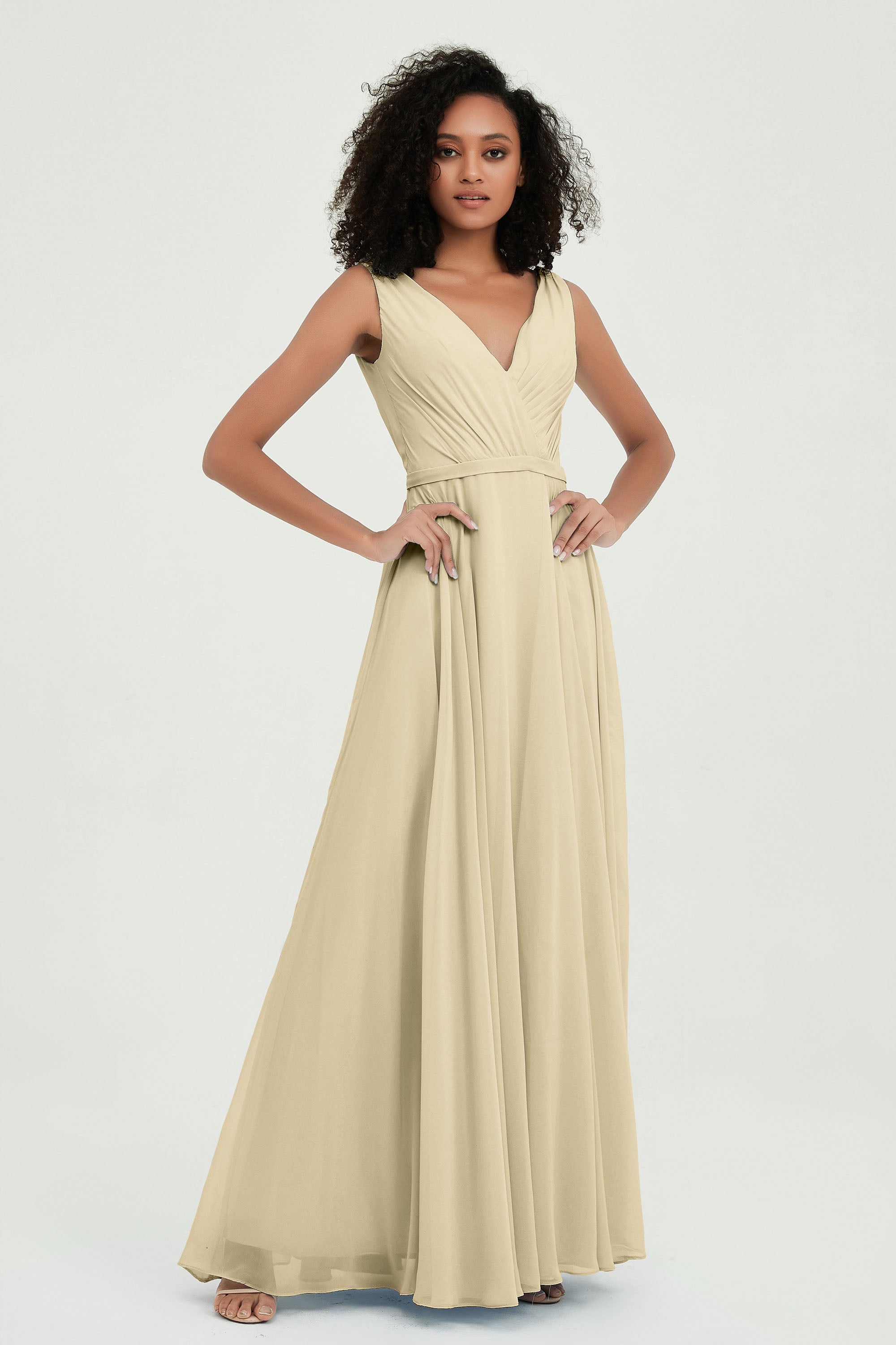 V Neck Chiffon A Line Bridesmaid Dress with Belt Formal Evening Dresses Prom Party Gons