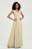 V Neck Chiffon A Line Bridesmaid Dress with Belt Formal Evening Dresses Prom Party Gons
