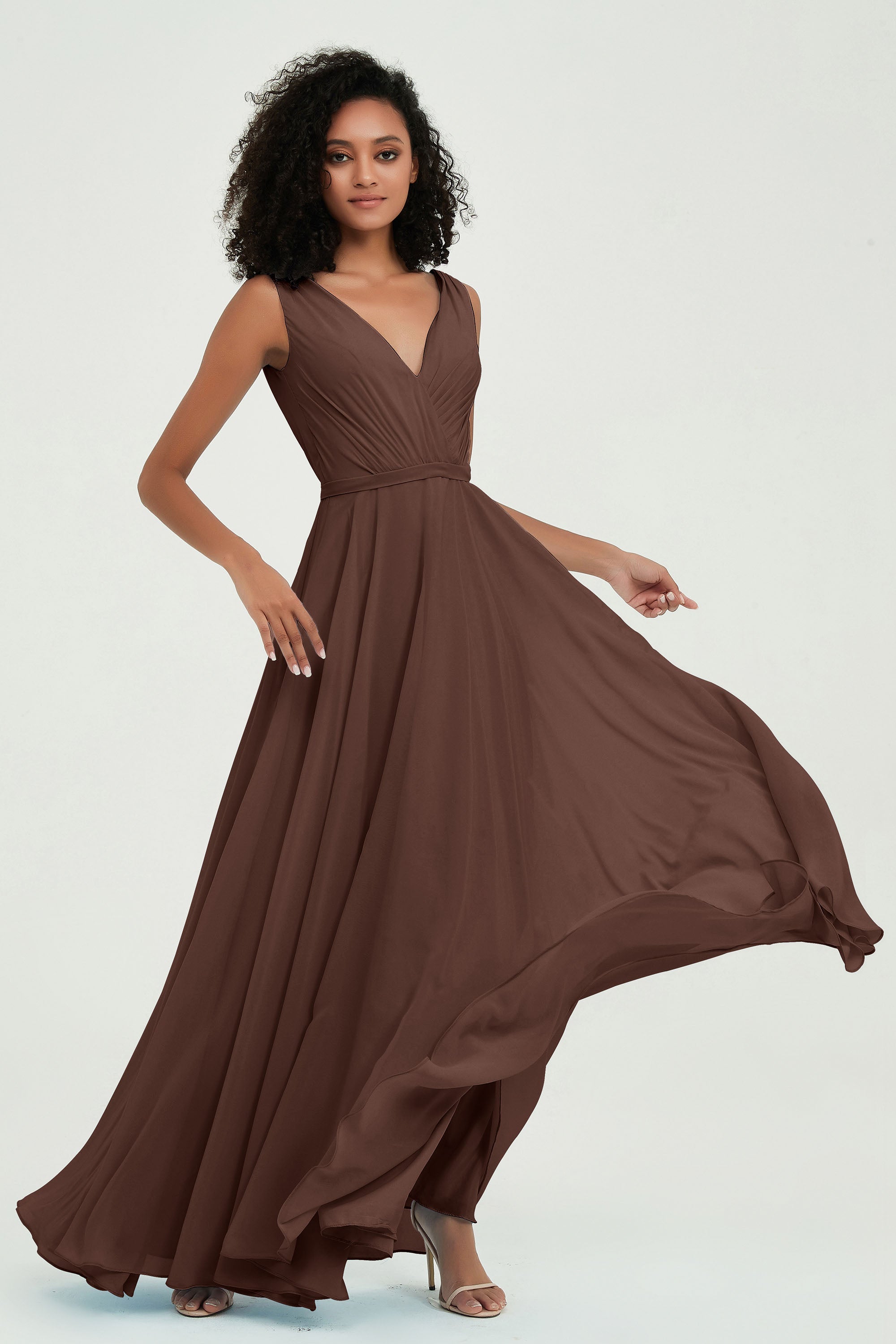 V Neck Chiffon A Line Bridesmaid Dress with Belt Formal Evening Dresses Prom Party Gons