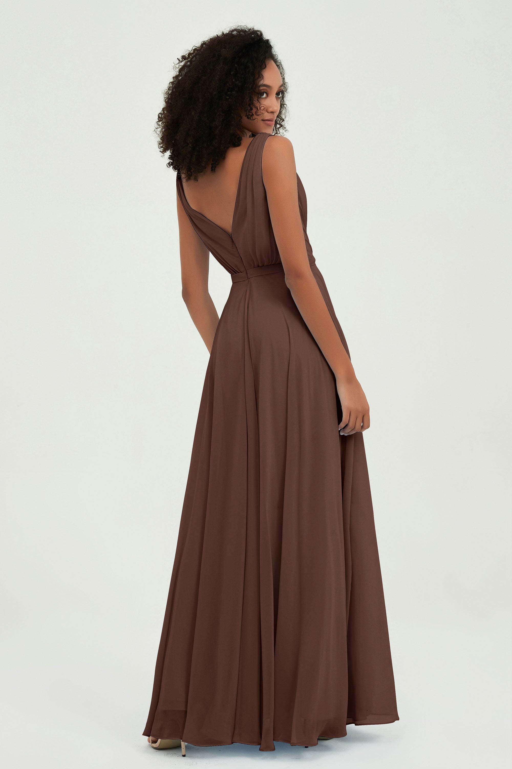 V Neck Chiffon A Line Bridesmaid Dress with Belt Formal Evening Dresses Prom Party Gons
