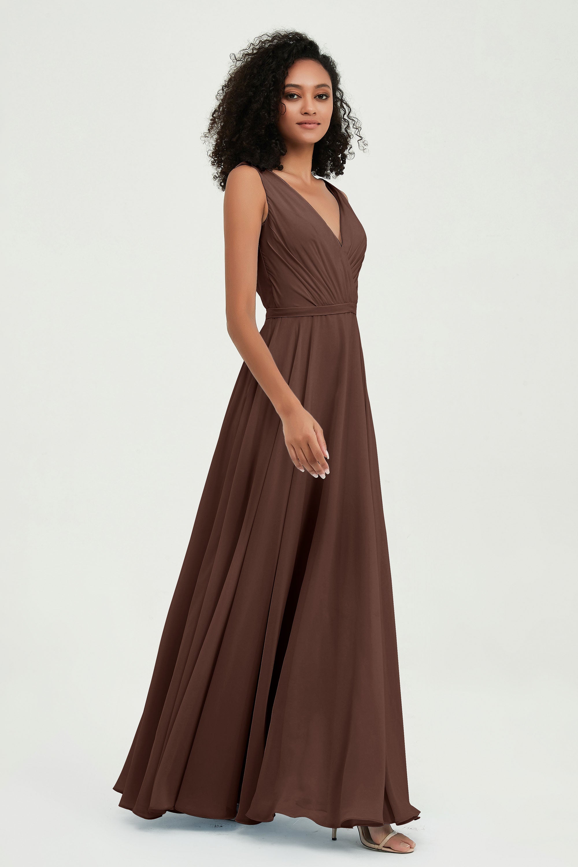 V Neck Chiffon A Line Bridesmaid Dress with Belt Formal Evening Dresses Prom Party Gons