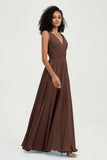 V Neck Chiffon A Line Bridesmaid Dress with Belt Formal Evening Dresses Prom Party Gons