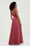V Neck Chiffon A Line Bridesmaid Dress with Belt Formal Evening Dresses Prom Party Gons