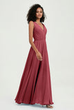 V Neck Chiffon A Line Bridesmaid Dress with Belt Formal Evening Dresses Prom Party Gons