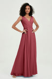 V Neck Chiffon A Line Bridesmaid Dress with Belt Formal Evening Dresses Prom Party Gons