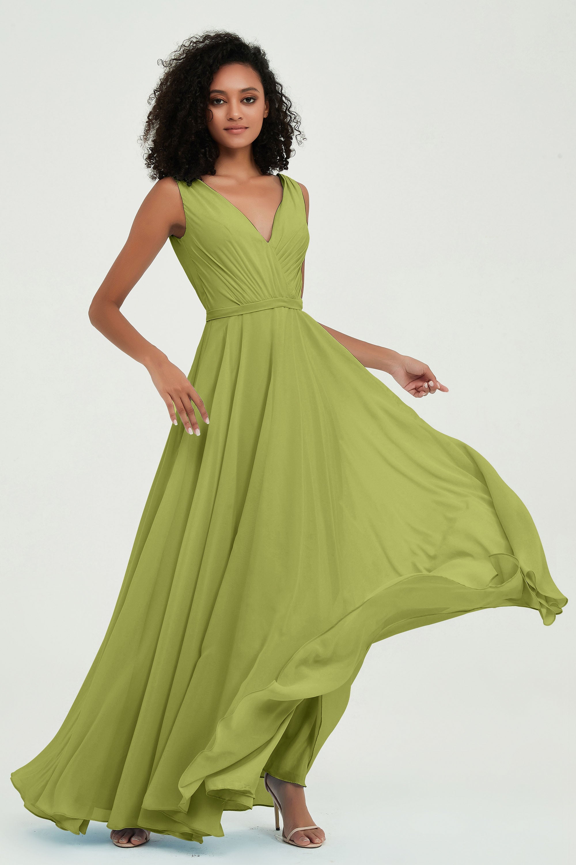 V Neck Chiffon A Line Bridesmaid Dress with Belt Formal Evening Dresses Prom Party Gons
