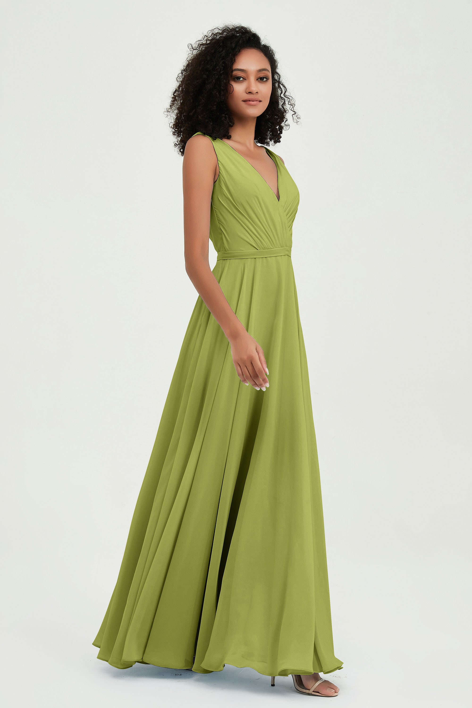 V Neck Chiffon A Line Bridesmaid Dress with Belt Formal Evening Dresses Prom Party Gons