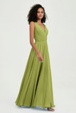 V Neck Chiffon A Line Bridesmaid Dress with Belt Formal Evening Dresses Prom Party Gons