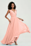 V Neck Chiffon A Line Bridesmaid Dress with Belt Formal Evening Dresses Prom Party Gons