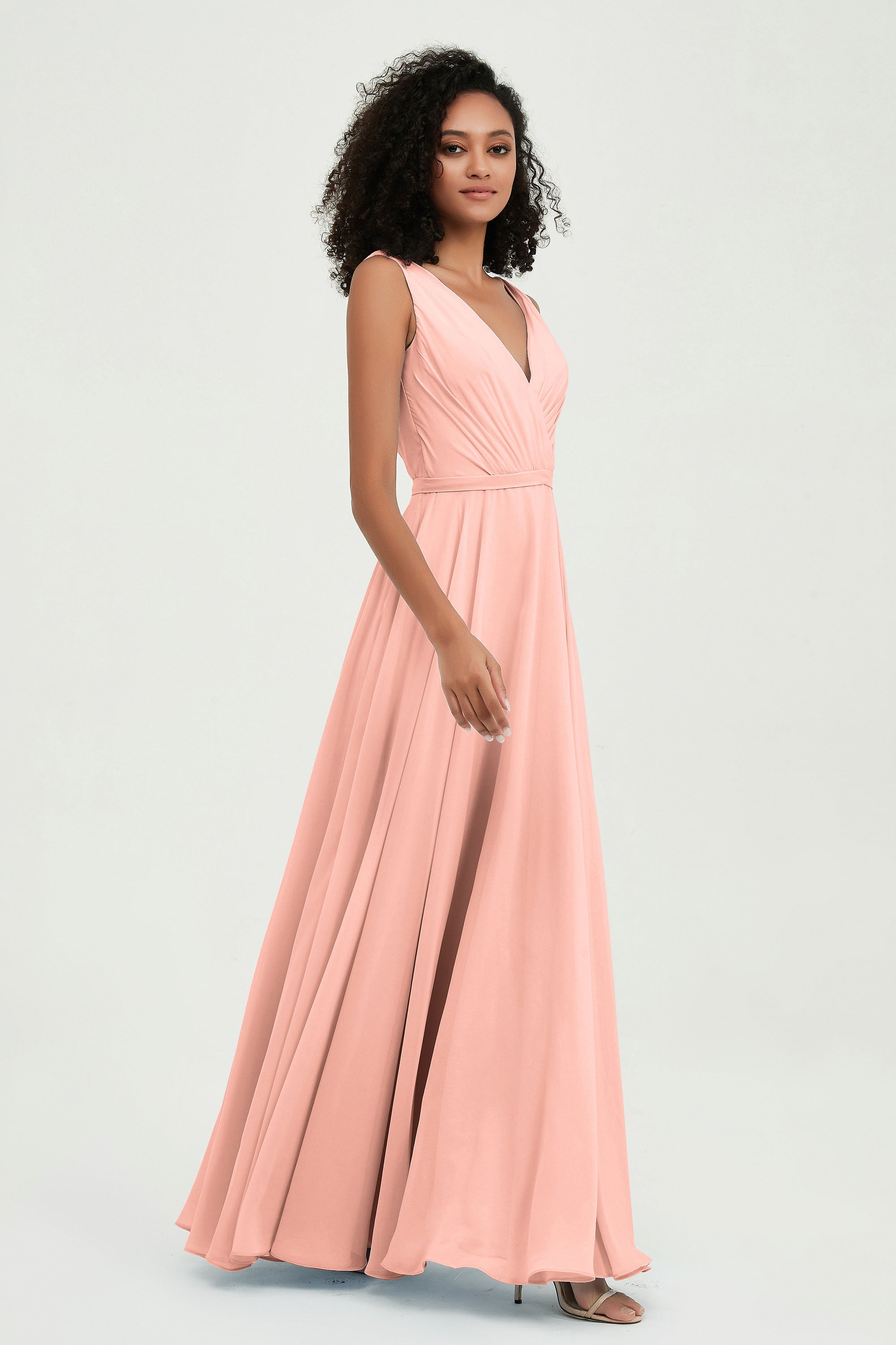 V Neck Chiffon A Line Bridesmaid Dress with Belt Formal Evening Dresses Prom Party Gons