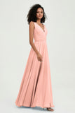 V Neck Chiffon A Line Bridesmaid Dress with Belt Formal Evening Dresses Prom Party Gons