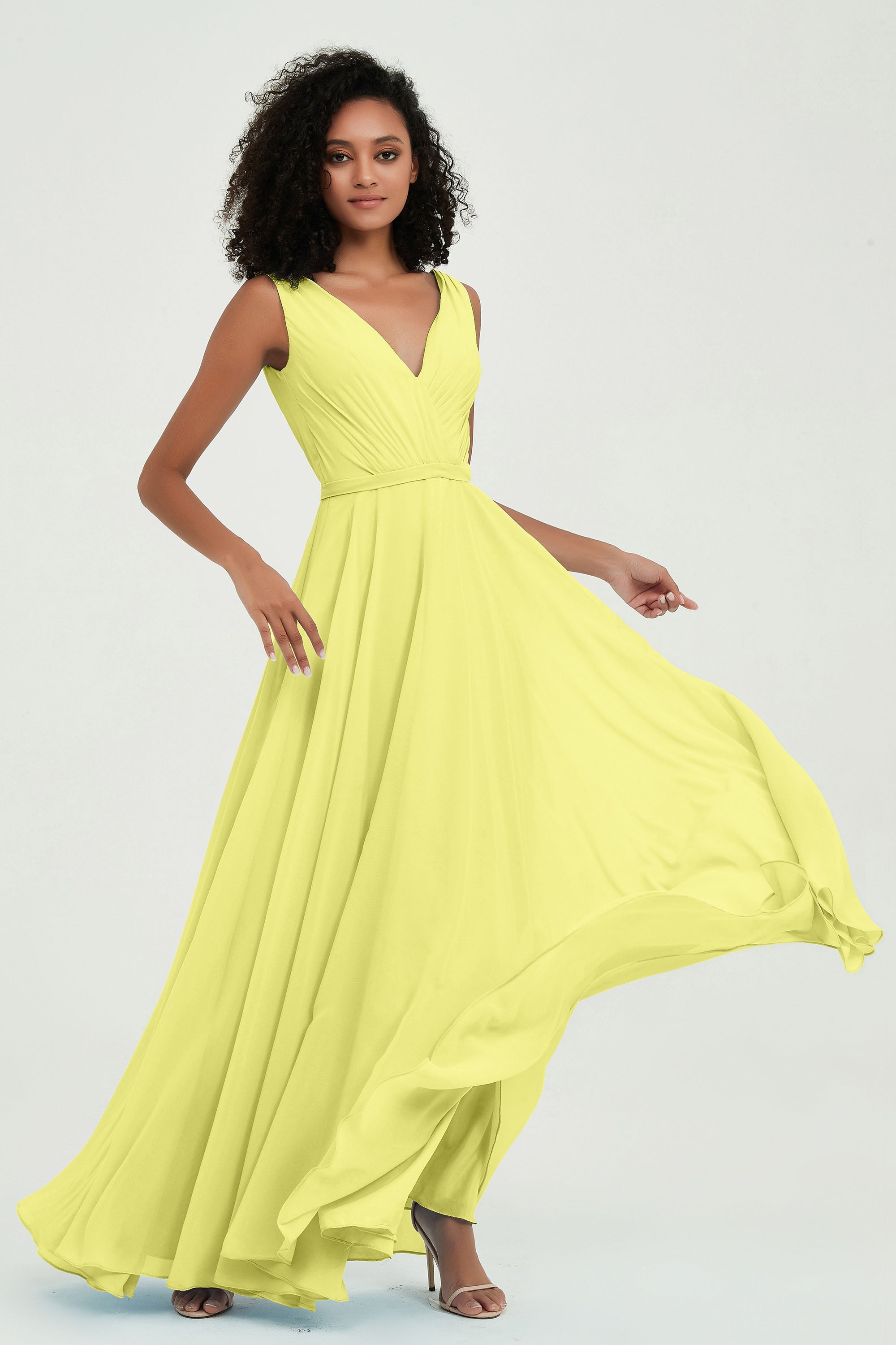 V Neck Chiffon A Line Bridesmaid Dress with Belt Formal Evening Dresses Prom Party Gons