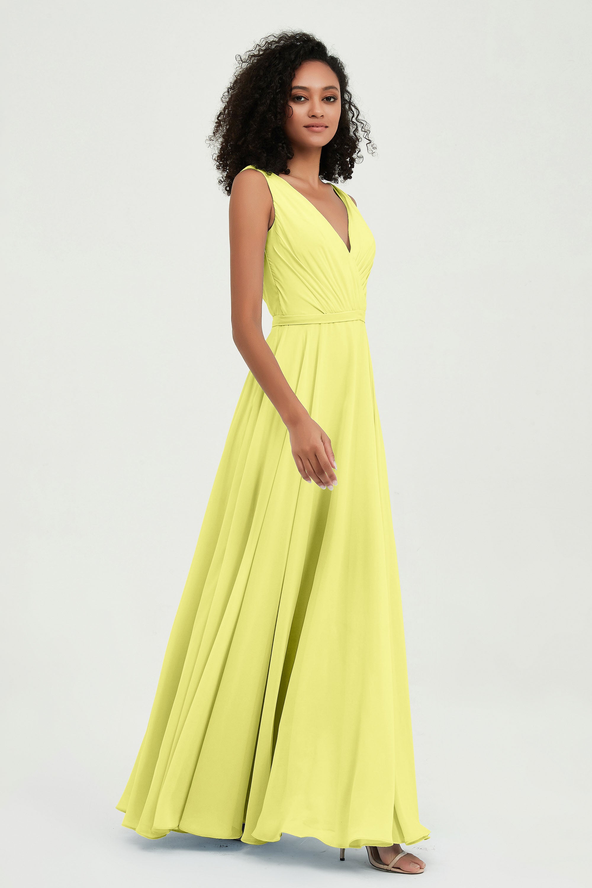 V Neck Chiffon A Line Bridesmaid Dress with Belt Formal Evening Dresses Prom Party Gons