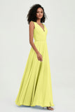 V Neck Chiffon A Line Bridesmaid Dress with Belt Formal Evening Dresses Prom Party Gons