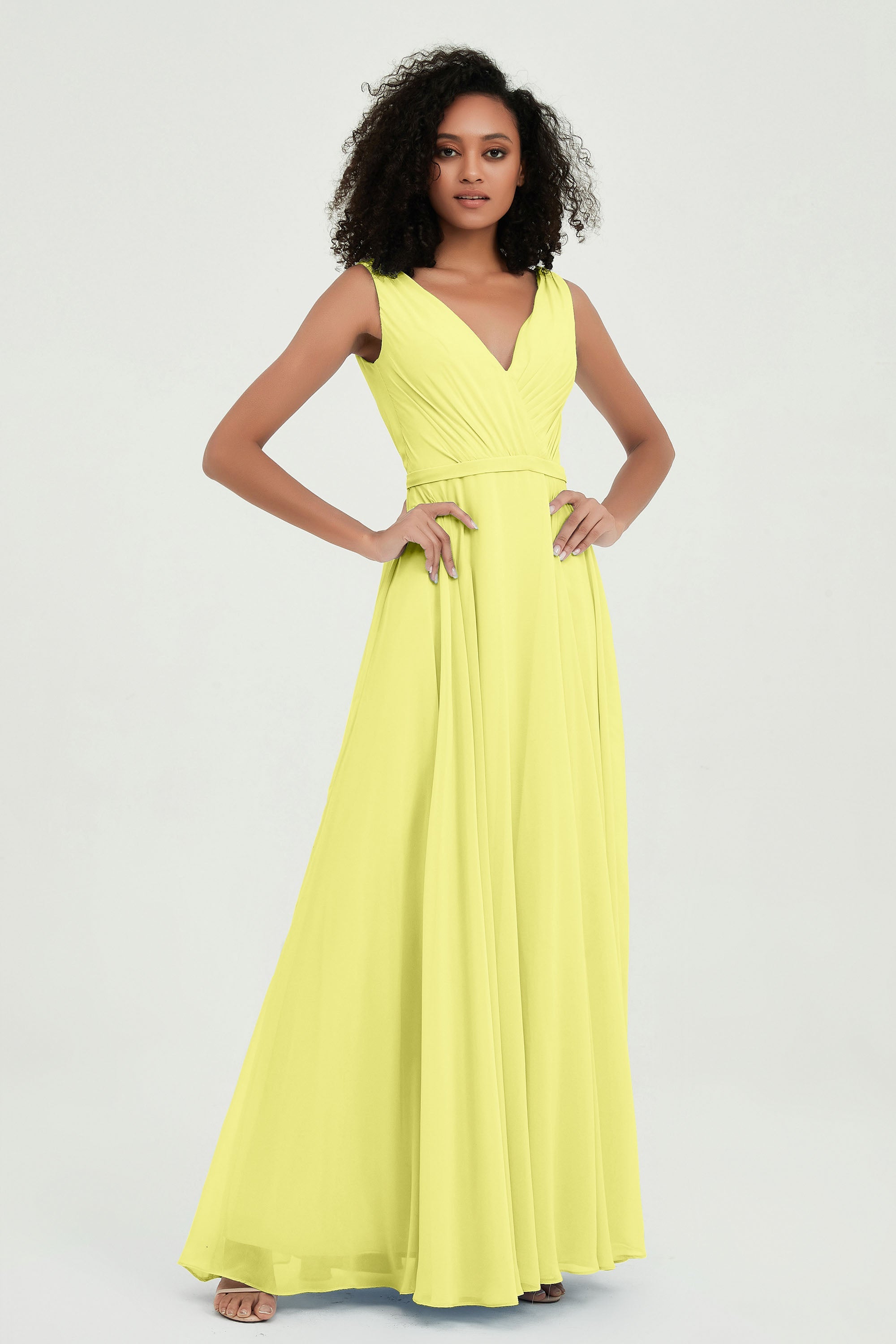 V Neck Chiffon A Line Bridesmaid Dress with Belt Formal Evening Dresses Prom Party Gons