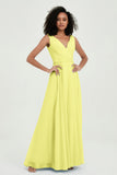 V Neck Chiffon A Line Bridesmaid Dress with Belt Formal Evening Dresses Prom Party Gons