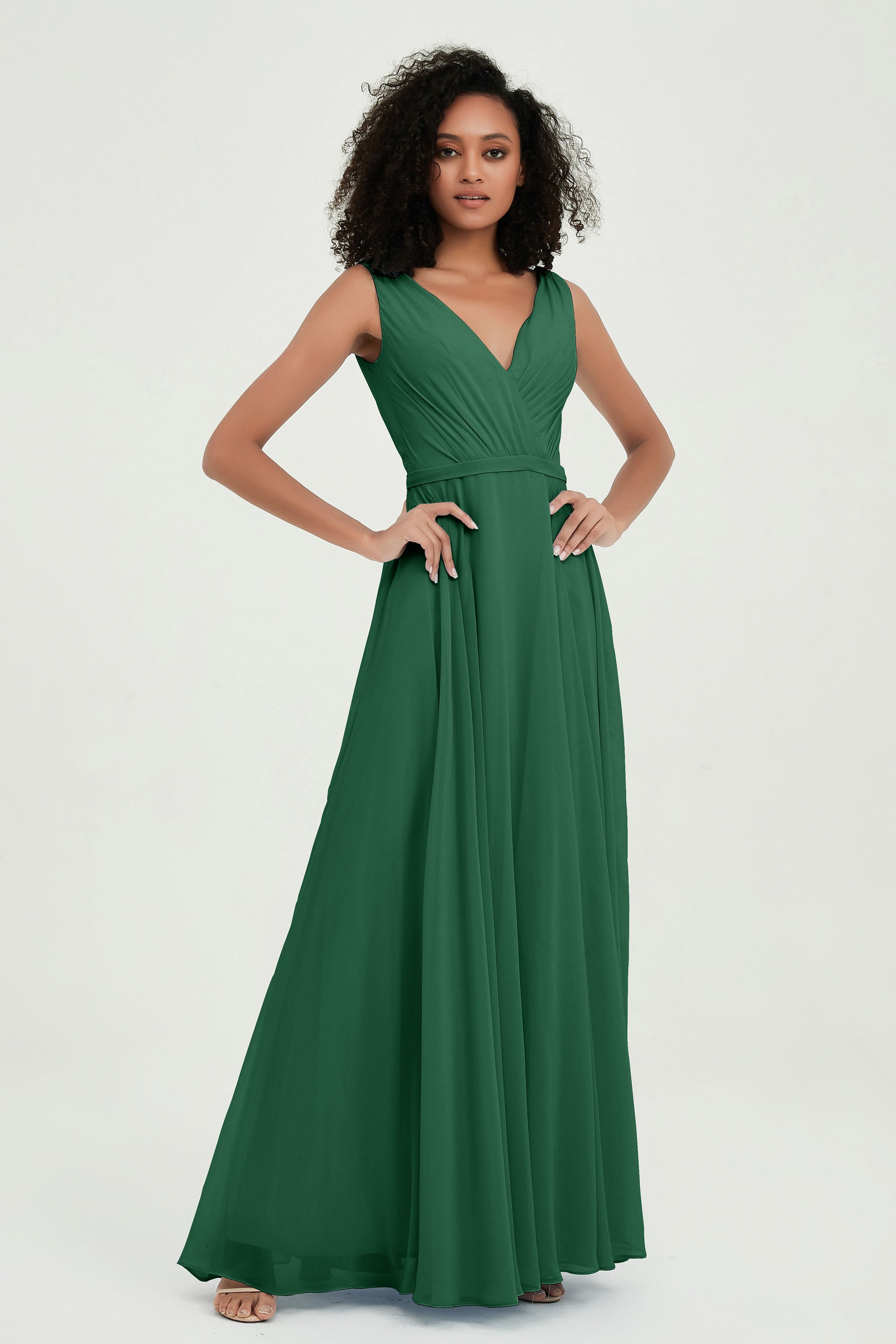 V Neck Chiffon A Line Bridesmaid Dress with Belt Formal Evening Dresses Prom Party Gons