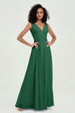V Neck Chiffon A Line Bridesmaid Dress with Belt Formal Evening Dresses Prom Party Gons
