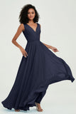 V Neck Chiffon A Line Bridesmaid Dress with Belt Formal Evening Dresses Prom Party Gons
