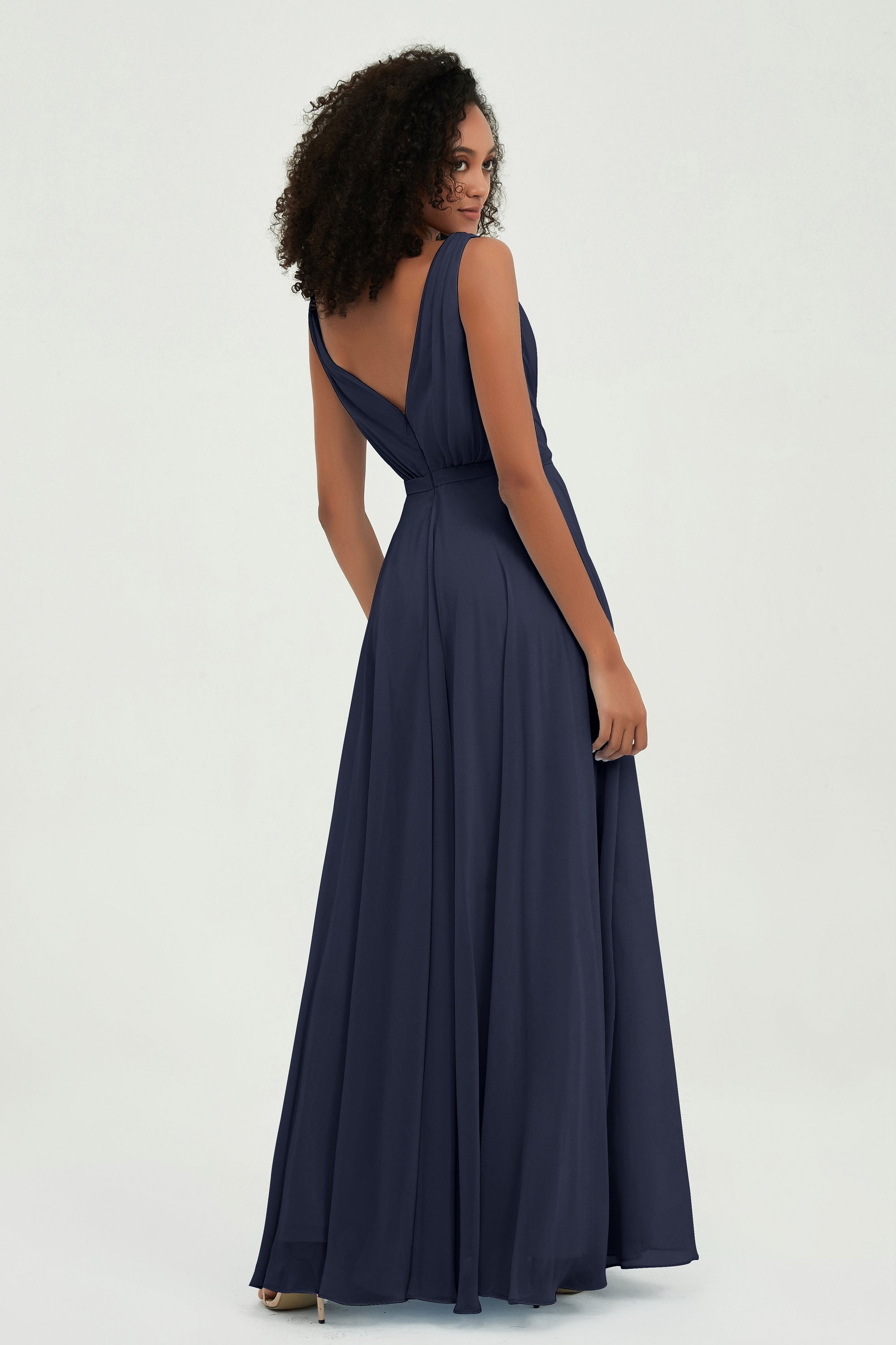 V Neck Chiffon A Line Bridesmaid Dress with Belt Formal Evening Dresses Prom Party Gons