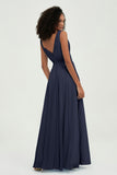 V Neck Chiffon A Line Bridesmaid Dress with Belt Formal Evening Dresses Prom Party Gons