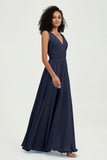V Neck Chiffon A Line Bridesmaid Dress with Belt Formal Evening Dresses Prom Party Gons