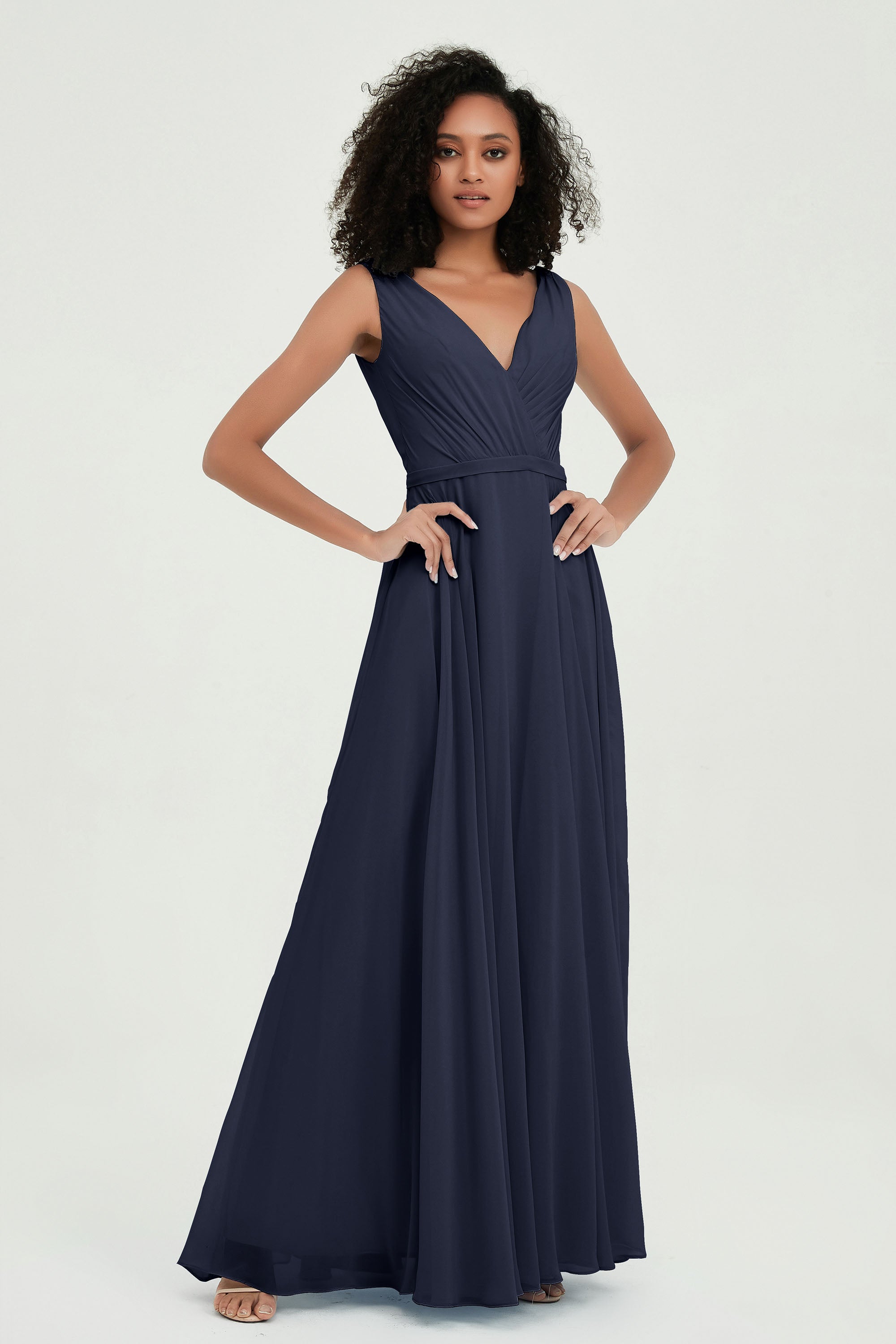 V Neck Chiffon A Line Bridesmaid Dress with Belt Formal Evening Dresses Prom Party Gons