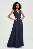V Neck Chiffon A Line Bridesmaid Dress with Belt Formal Evening Dresses Prom Party Gons