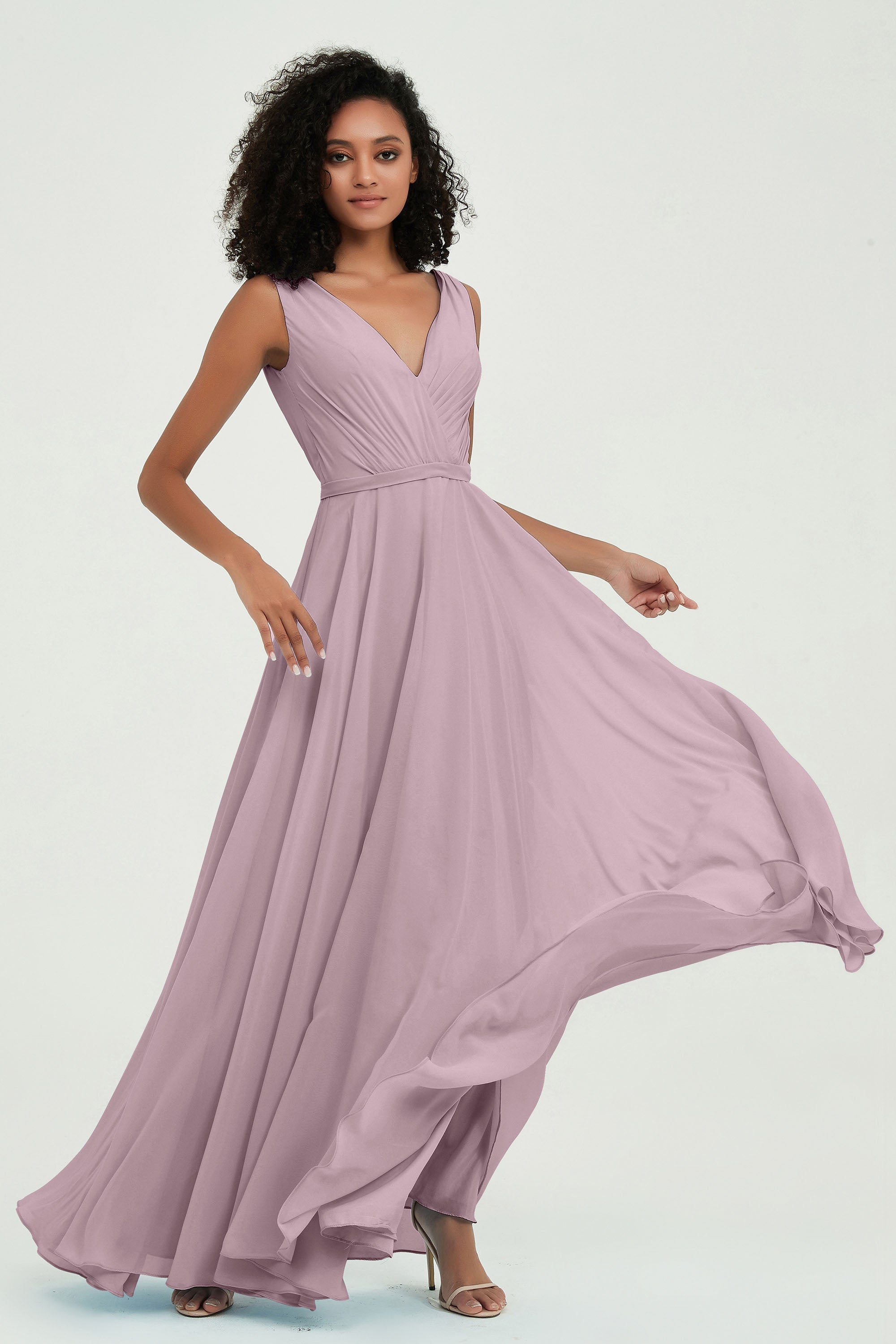 V Neck Chiffon A Line Bridesmaid Dress with Belt Formal Evening Dresses Prom Party Gons