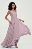V Neck Chiffon A Line Bridesmaid Dress with Belt Formal Evening Dresses Prom Party Gons