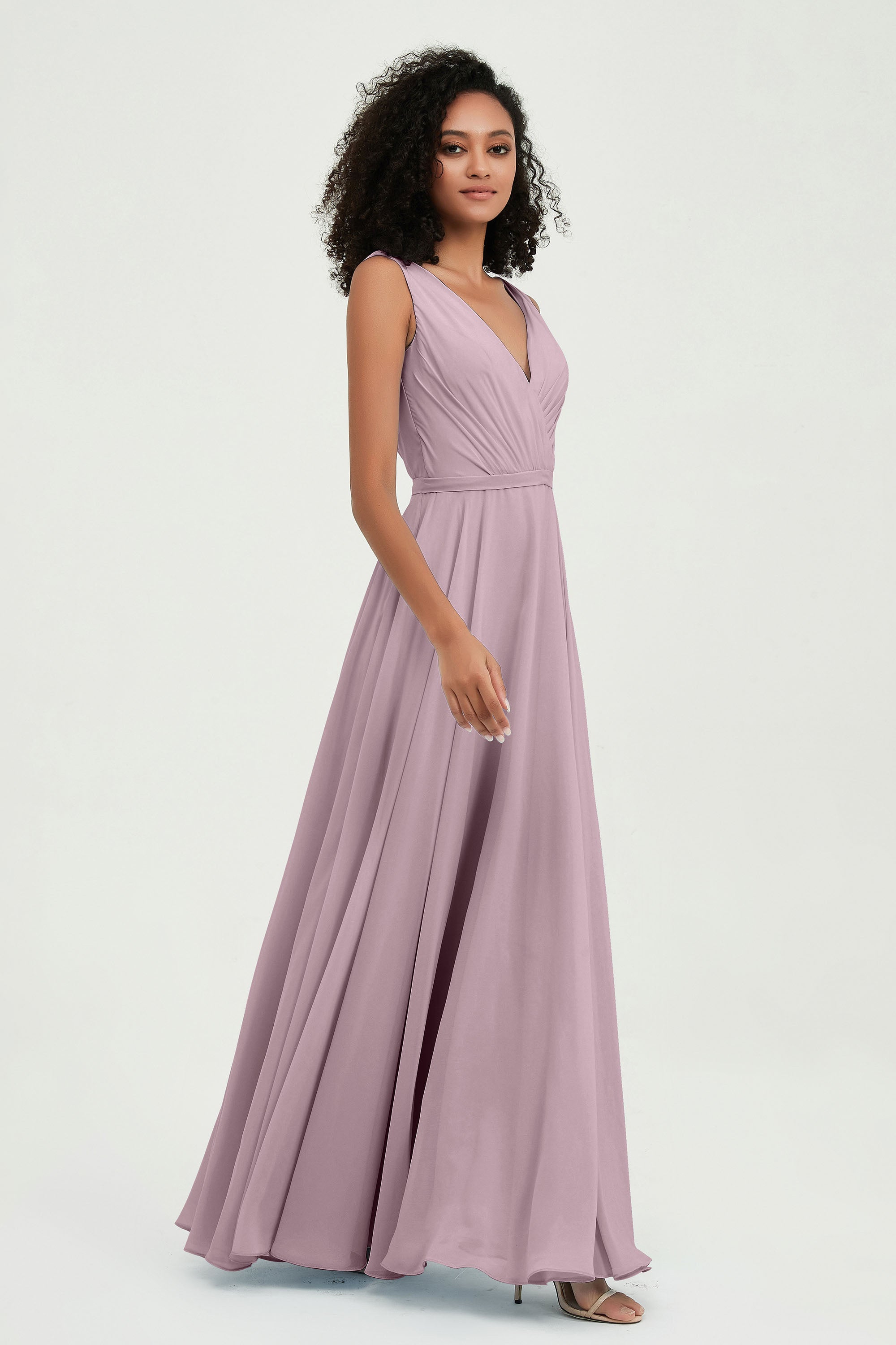 V Neck Chiffon A Line Bridesmaid Dress with Belt Formal Evening Dresses Prom Party Gons