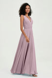V Neck Chiffon A Line Bridesmaid Dress with Belt Formal Evening Dresses Prom Party Gons
