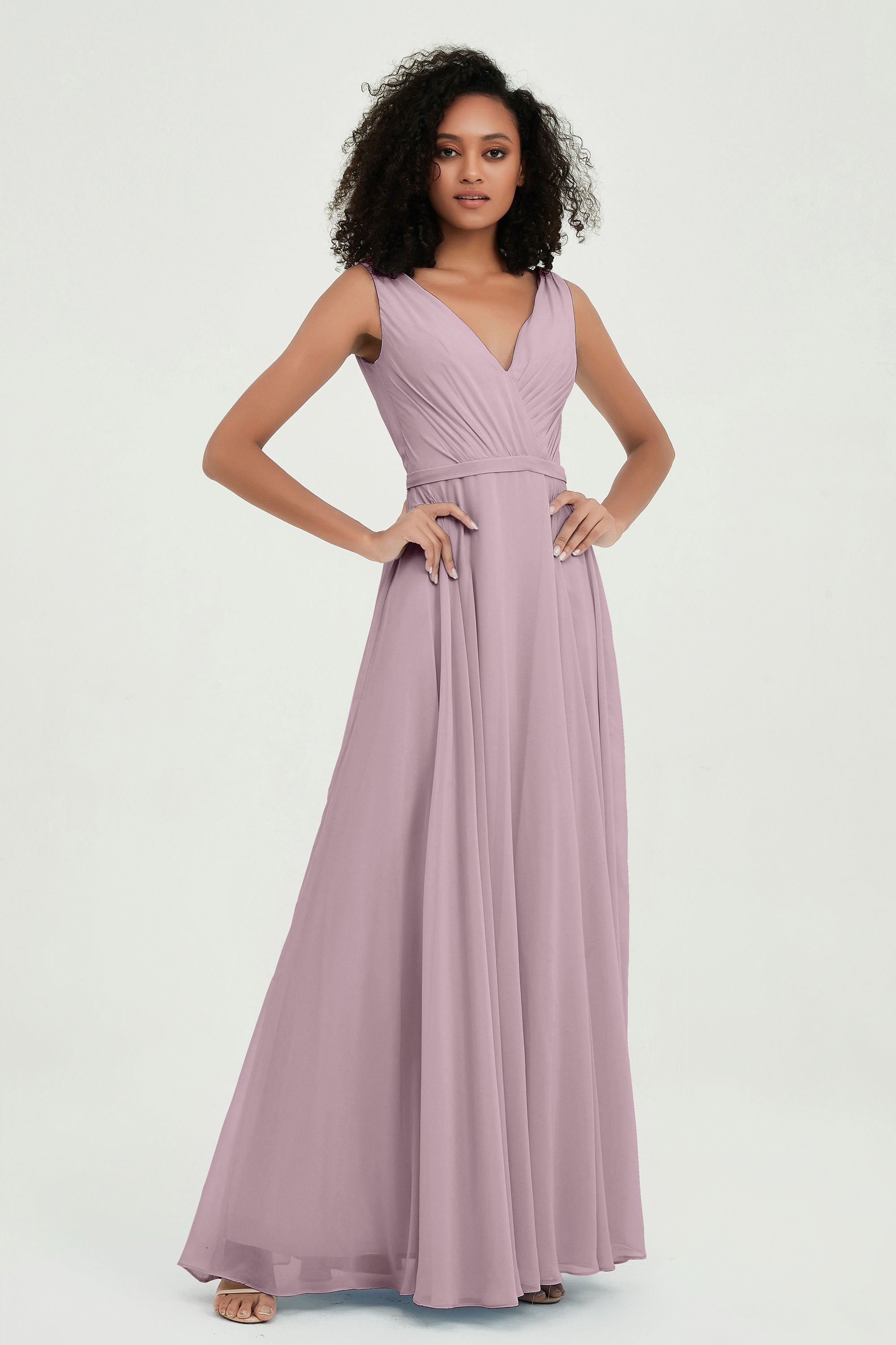 V Neck Chiffon A Line Bridesmaid Dress with Belt Formal Evening Dresses Prom Party Gons