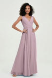 V Neck Chiffon A Line Bridesmaid Dress with Belt Formal Evening Dresses Prom Party Gons