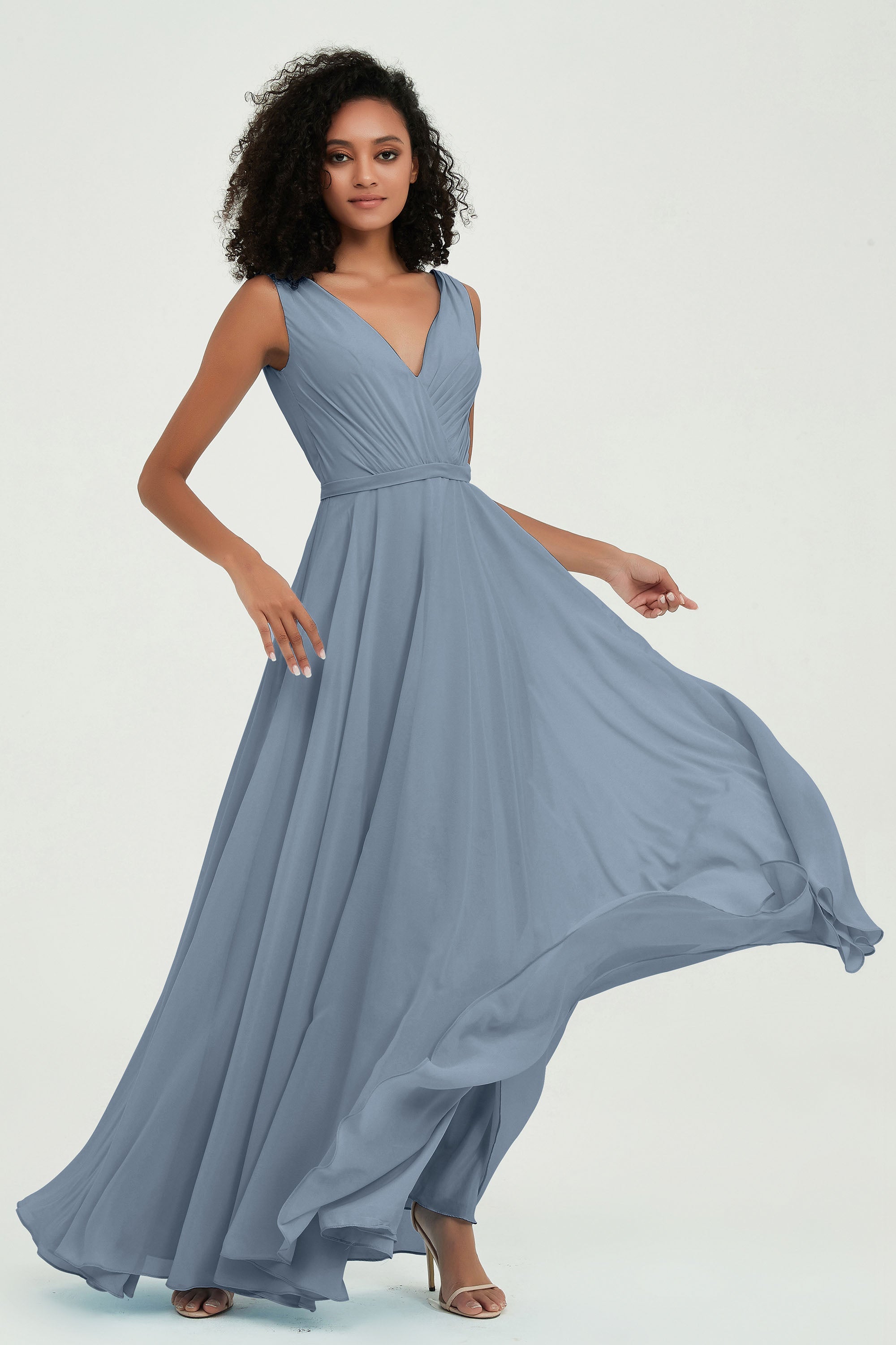 V Neck Chiffon A Line Bridesmaid Dress with Belt Formal Evening Dresses Prom Party Gons