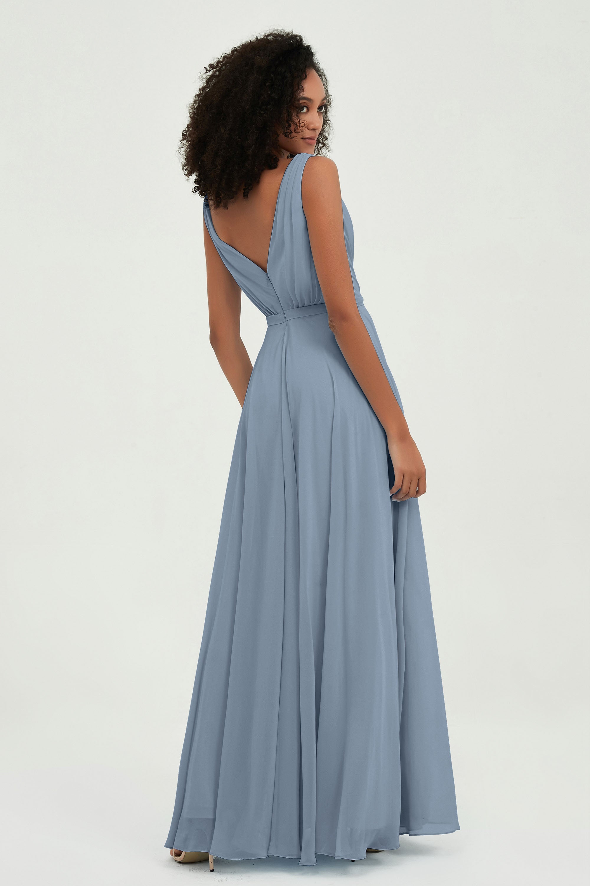 V Neck Chiffon A Line Bridesmaid Dress with Belt Formal Evening Dresses Prom Party Gons